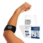 Tennis Elbow Support Strap with Doctor Handbook - Reliable Elbow Support for Men & Women - Adjustable Elbow Brace for Daily Wear, Gym, Sports, Rapid Pain Relief from Tendonitis (Black - Single)