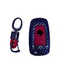 AUTODIFY™ Carbon Fiber Car Key Fob Cover Black & Red Color Hard Case with Keychain Fit for Ford Endeavour, Ecosport, Figo, Aspire, Freestyle (Ford, 3 Button Push Smart Key (RED))