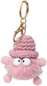 Fuqimanman2020 Cute Plush Keychain Soft Pom Pom Fluffy Ball Woolen Weaving Keychain for Women Car Backpack Purse Accessories, Pink