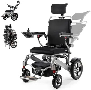 Electric Wheelchair for Adults Foldable Power Motorized Wheelchair Reclining Backrest All Terrain Electric Wheelchair for Seniors Portable Airline Approved XXL (Silver)