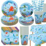 Under The Sea Party Supplies - Ocean Sea Party Tableware - Dinner Plates Desserts Plates Cups Napkins Tablecover Straws for Underwater World Birthday Party Decorations, Serves 40 (Serves 40)