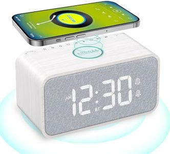 ANJANK Wooden Alarm Clock Radio with Bluetooth Speaker, Wireless Charging Station for iPhone/Samsung, Dual Alarms, Auto-sync Time, 0-100% Dimmer, Digital Clock for Bedrooms Bedside Desk