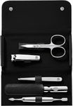 ZWILLING Travel Size Manicure Set 5 Pieces with Nail Clippers in 100% Leather Case Black