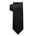 Men's Ties Solid Pure Color Plain Formal Black Ties For Men, Black, Medium