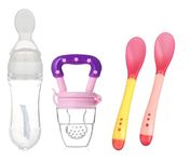 Manan Shopee Baby Feeding Set,Feeding Kit Needs Items All in One 1-Feeder 2 Color Changing Temper - Sensor Spoon and 1- Food Fruit Nibbler (Combo Pack) (Multicolor10)