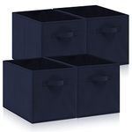 Hibtn Set of 4 Foldable Storage Box, 33 x 38 x 33 cm, Fabric with Handles Storage Cubes And Cloth Storage Organizer Drawer For Closet And Toys Storage, Navy Blue