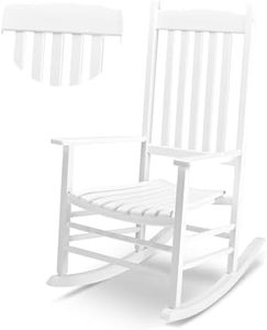 Outvita Outdoor Rocking Chair, Solid Wood High Back Rocker, All Weather Lounge Chair for Porch Patio Fire Pit Garden Backyard Deck Indoor, Wave Shape, White