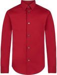 Calvin Klein Boys' Long Sleeve Slim Fit Dress Shirt, Button-Down Style with Cuffs & Shirttail Hem, Red, 12