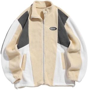 ZAFUL Men Coat Long Sleeve Zip Up Faux Fur Pullover Toggle Drawstring Applique Design Tops Pockets Color Block Teddy Outwear (L Coffee)