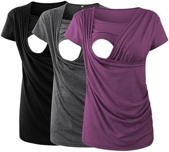 Ecavus 3PCS Women's Maternity Nursing Tops for Breastfeeding Short Sleeve Side Ruched Nursing Shirts
