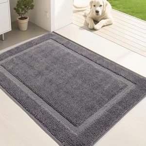 Oiilores Dirt Trapper Door Mat Indoor 85 x 150 cm, Washable Entry Rug, Inside Doormats for Entryway, Non-Slip, Low-Profile, Super Absorbent Dog Mats for Muddy Paws, Pets, Gray