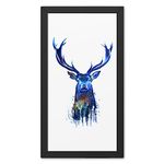 Ritwika's Wild Reindeer Blue Face In White Background Painting With Black Photo Frame For Interior Design And Decor Home | Multicolored | 7.5 X 13.5 IN | Set Of 1