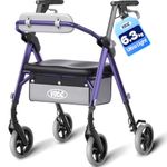VOCIC Z12 Ultra Lightweight Rollator Walker with Seat, Only 6.3kg Aluminum Foldable Walker with Ergo Seat & Backrest, All Terrain Rollator for Senior, Adjustable Height, 5 Year Support(Purple)