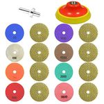 4 inch Granite Polishing Kit Diamond Polishing Pads, 18pcs Marble Polishing Kit for Stone Concrete Floor, 50#-3000# with Hook & Loop Backing Holder Pads for Wet/Dry Polisher（18pcs）