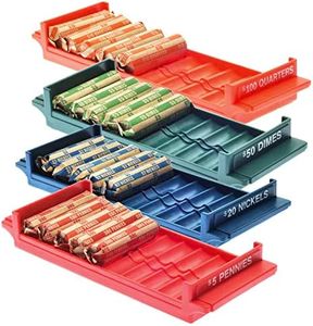 Nadex Rolled Coin Storage Organizer Tray Set with Ridges for Loose Coins | Quarters, Dimes, Nickles, and Penny Color Coded Trays