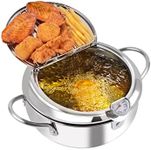 Prodent Deep Fryer Pot,3.4L Stainless Steel Deep Frying Pot,with Thermometer,Tempura Fryer Pot with Oil Drip Rack Lid,Japanese Deep Fryer for Home Fry Chicken Chips Fish Shrimp(9.4Inch,Silver)