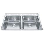KINDRED FCDLA3322-8-3CBN Creemore 33-in LR x 22-in FB x 8-in DP Drop in Double Bowl 3-Hole Stainless Steel Kitchen Sink, 33" x 22"