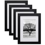 EGOFINE A5/21x14.8cm Photo Frames Black Set of 4 - Made of Solid Wood for Table Top and Wall Mounting