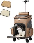 J&C Rolling Pet Carrier, Pet Carrier with Wheels, Pet Travel Carry Bags with Telescopic Rod, Pet Carrier Backpacks for Large Cats, Pet Carriers for Small Dogs (Khaki)