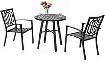 PHI VILLA Metal Outdoor Patio Bistro Set 3 Piece Dining Furniture - Black