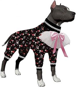 LovinPet Large Dog Onesie Pajamas, UV Protection, Anxiety Calming Dog Pajamas Under Dog Coats as Bottoming, 4 Legged Large Dog Jumpsuit, Stretchable Floral Black, Pink Prints Pajamas for Big Dogs