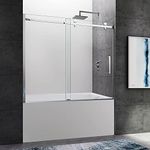 CKB Tampa Single Sliding Frameless Bathtub Shower Doors, 56-60 inch Width Adjustable x 60 inch Height, 5/16 inch Tempered Glass with Hardware Kit, Polished Steel