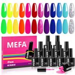 MEFA Neon Gel Nail Polish Set, 12 Colors Pink Glitter Blue Purple Spring Summer Gel Polish Set Soak Off UV Led Nail Gel Manicure at Home DIY Salon for Women