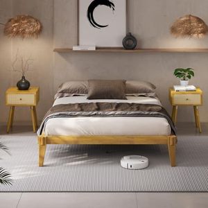 Bme Chalipa 14” Queen Bed Frame - Solid Wood Platform Bed - Japanese Joinery Bed Frame - Wood Slat Support - No Box Spring Needed - Easy Assembly - Minimalist & Modern Style, Natural