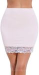 ADOME Women's Adjustable Waist Half Slip Lingerie Short Underskirt Lace Hem Lingerie White S