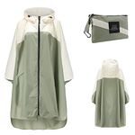 Freiesoldaten Women Waterproof Rain Poncho Stylish Reusable Lightweight Outdoor Raincoats Rain Jacket with Hood White-Green