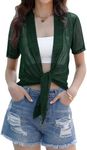 iClosam Women Sheer Shrug Tie Top Short Sleeve Summer Open Front Cardigans Plus Size Mesh Bolero Jacket Dark Green