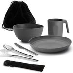 Camping Utensils, Reanea Camping Mess Kit for Travel, Camping, Picnic, Outdoor, Camping Gear Include Knife, Spoon, Fork Cutlery Set, Cup, Bowl, Plate, Camping Essentials for 1