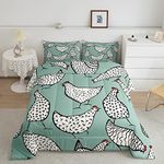 Erosebridal Chicken Bedding Set, Cartoon Chick Comforter Set Queen Size, Cute Farmhouse Animal Down Comforter for Children Young, Teal Black Quilt Set All Season Bedroom Decor, Multicolor