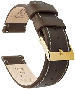 BARTON WATCH BANDS, 24mm Saddle/Linen Stitching - Watch Bands - Quick Release Leather Gold Buckle Watch Band Strap