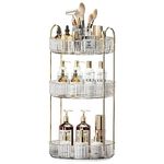 360° Rotating Makeup Organizer, Large-Capacity Skincare Make Up Storage 3 Tier Perfume Organizers Cosmetic Dresser Organizer with Makeup Brush Holder, Fits Bedroom, Bathroom, Vanity Shelf Countertop