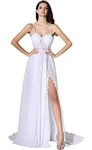 Ikerenwedding Women's Spagetti Straps Empire Backless Beach Lace Wedding Dress Summer Bridal Gown White US16