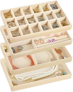 OUYLYYK Jewelry Organizer Tray,Stackable VelvetJewelry Trays,Drawer Inserts Storage for BraceletBrooch Watch Jewelry For Women Girls JewelryStorage Display Case (4pcs) (Beige)