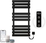 OihPaw Heated Towel Rail,1100x550 mm WiFi Towel Warmer Rail for Bathroom,446W Wall Mounted Electric Towel Rail with Timer and LED Indicator,Black Right Electric Heated Towel Rail