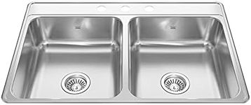 Kindred CDLA3322-7-3N Creemore 33-in LR x 22-in FB x 7-in DP Drop in Double Bowl 3-Hole Stainless Steel Kitchen Sink, 33" x 22"