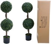 MegaChoice Artificial Topiary Ball Trees 35 Inch, Fake Greenery Milan Grass Ball Tree for Front Porch, Indoor Walkway, Entryway, Set of 2