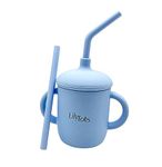 LilyTots™ Silicone Drinking Cup with Lid for Baby & Kids | Spill-Proof Sippy Cup for Newborns, 6 Months+ | Toddler Feeding Cup with 2 Straw & Handle | Water Sipper Cup for Toddlers (Baby Blue)