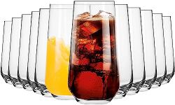 Krosno Tall Water Juice Drinking Glasses | Set of 12 | 480 ML | Splendour Collection | Hiball & Tumbler Durable Glass | Perfect for Home, Restaurants and Parties | Dishwasher Safe