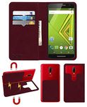 ACM Magic Magnetic 2 in 1 Leather Flip Case/Back Cover Compatible with Motorola Moto X Play Mobile Flap Wine Red