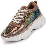 FAUSTO FST 1326 GOLDEN-38 Women's Golden Stylish Lace Up Embellished Sneakers (5 UK)