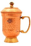 INDIAN ART VILLA Designer Copper Hammered Beer Mug with Lid, Barware, 500 ML