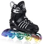 BOBICOM Adjustable Inline Skates with Full Light Up Wheels,Outdoor Illuminating Roller Skates for Kids and Adults, Girls and Boys, Men and Women, Black L