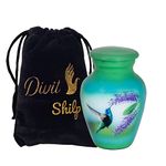 Divit Shilp Small Keepsake Cremation Urn with Velvet Case | Choose from Unique Colors | Lovely Sharing Mini Metal Token for Human Ashes or Pet. (Keepsake, Hummingbird Green)