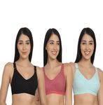 SPUNN Women's Cotton Mix Non-Padded Wire Free C-Cup Full-Coverage Everyday Bra Pack of 3 (C, Multicoloured, 44)