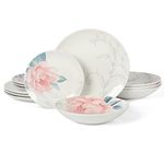 Martha Stewart Peony 12 Piece Porcelain Floral Dinnerware Set, Service for 4 (12pcs)