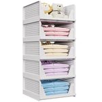 SNSLXH 5 Pack Stackable Closet Storage Boxes, Multifunctional & Foldable Closet Organizer for Bathroom Kitchen Laundry Room Wardrobe Storage, Space-Saving Wardrobe Storage Drawer Organizer, White